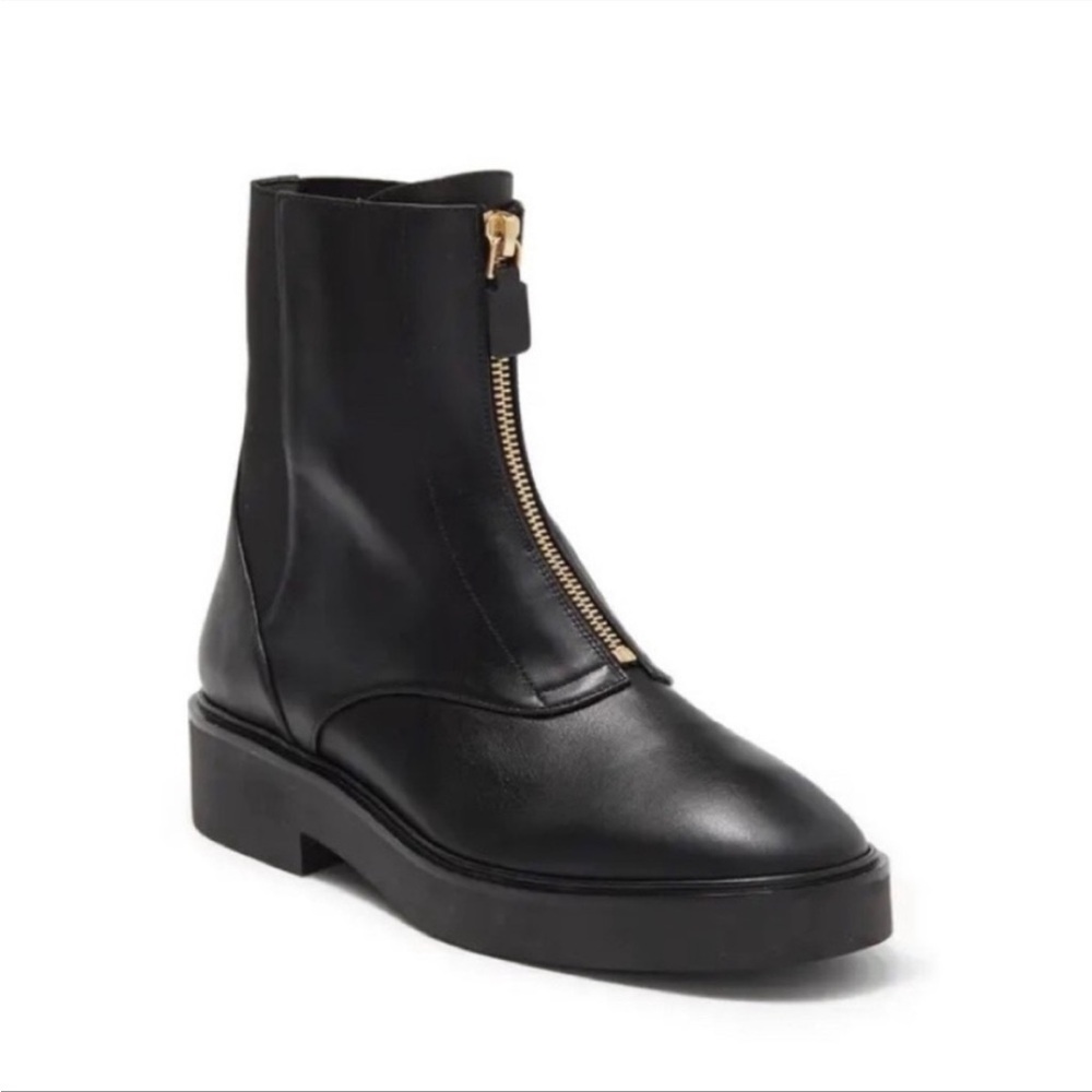 Stuart Weitzman Women 5 Lodge Boots Black Leather Bootie Zip Platform NWOT